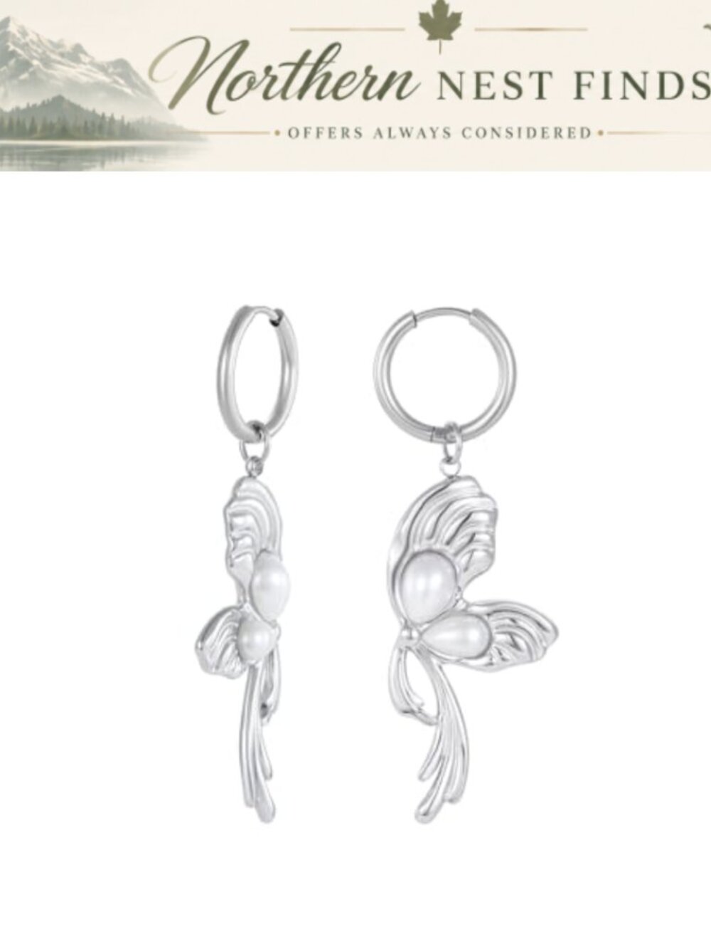 18K Gold Plated Butterfly Bow Drop Hoop Earrings Stainless Steel Women